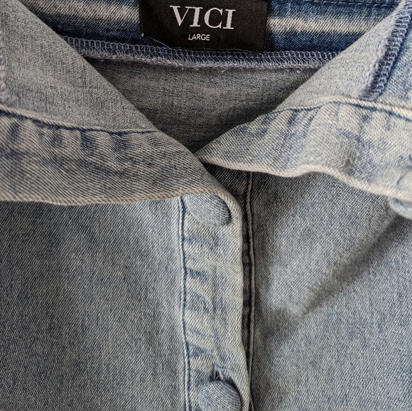 VICI puff-sleeve cropped denim blouse - Picture 5 of 5